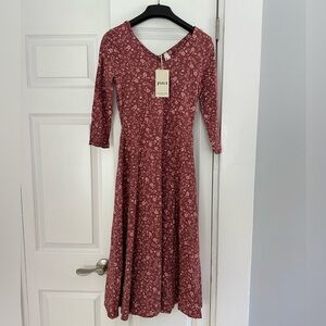 NWT Pact organic cotton Western Floral Fit & Flare Midi Party Dress - size S